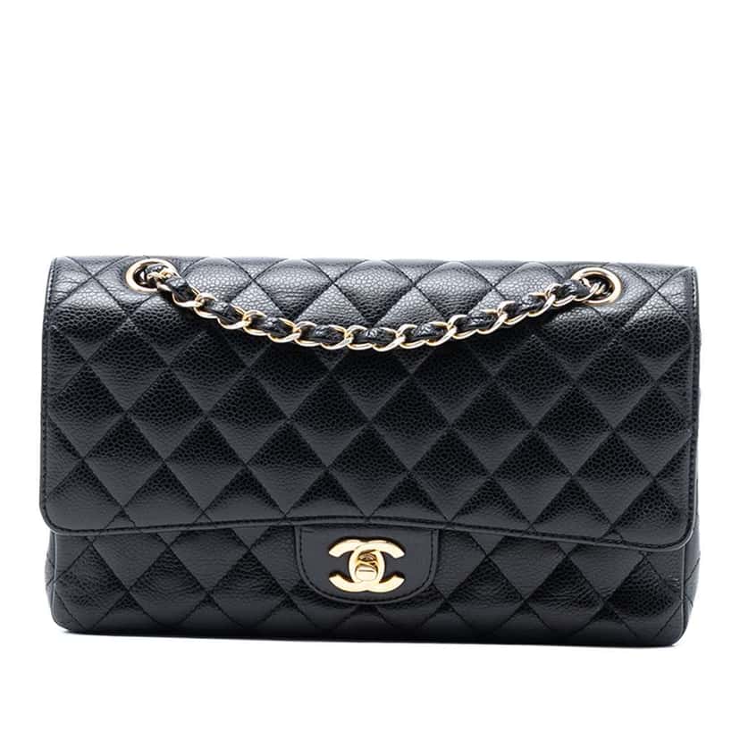 Chanel Medium Classic Caviar Double Flap Black Leather Good condition - Front View