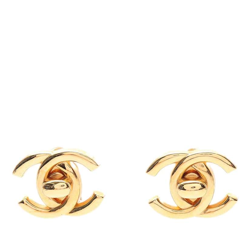 Chanel Gold Plated CC Turn Lock Clip on Earrings Gold Metal Good condition - Front View