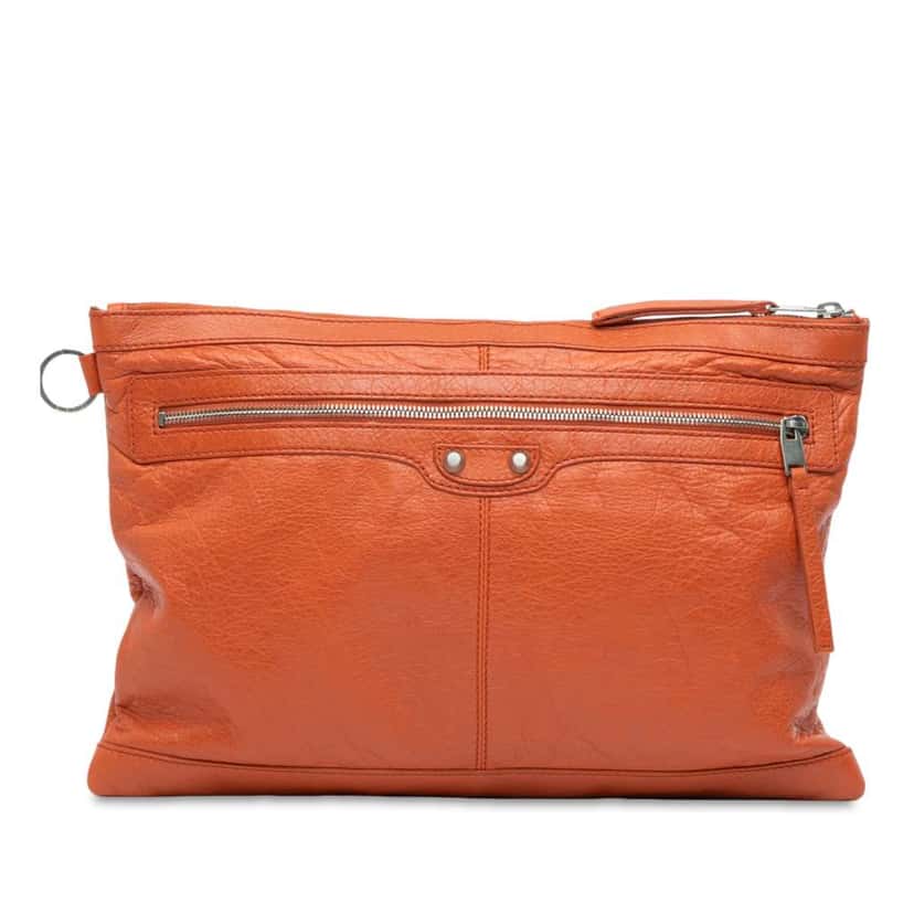 Balenciaga Lambskin Motocross Classic Clip L Clutch Orange Leather Good condition - Front View