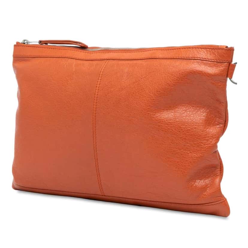 Balenciaga Lambskin Motocross Classic Clip L Clutch Orange Leather Good condition - Back View