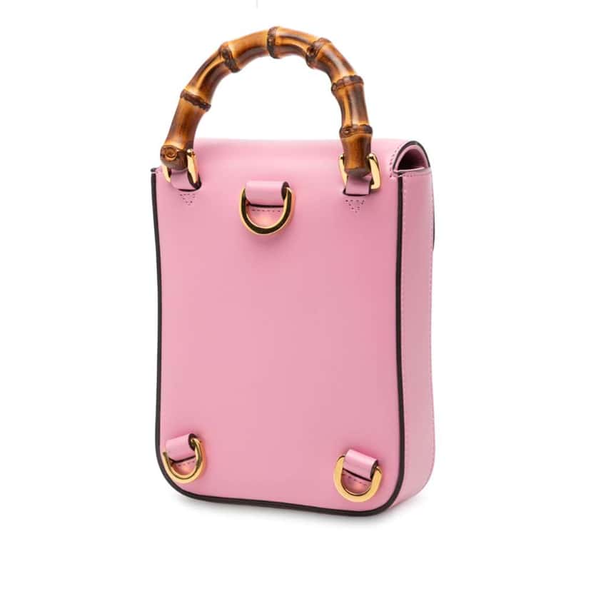 Gucci Mini Calfskin Bamboo Top Handle Bag Pink Leather Very good condition - Back View