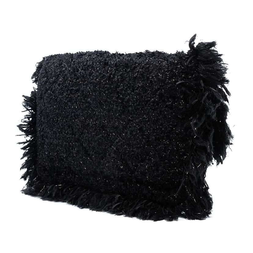 Chanel Paris Cosmopolite Tweed Fringe Clutch Black Tweed Good condition - Back View
