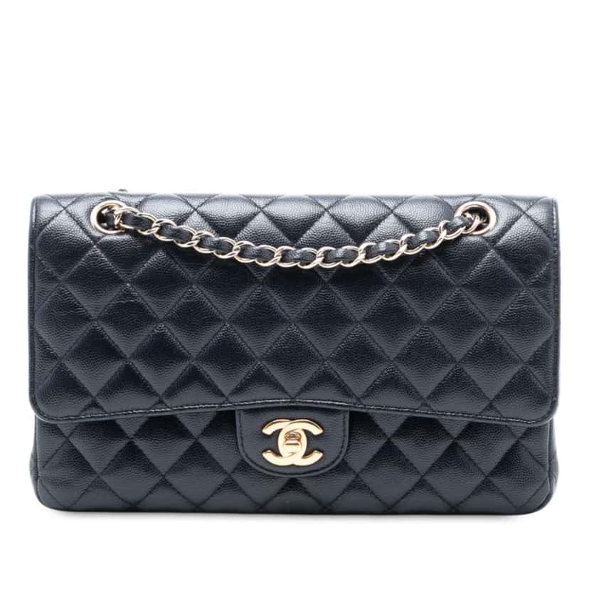 Chanel Medium Classic Caviar Double Flap Blue Leather Good condition - Front View