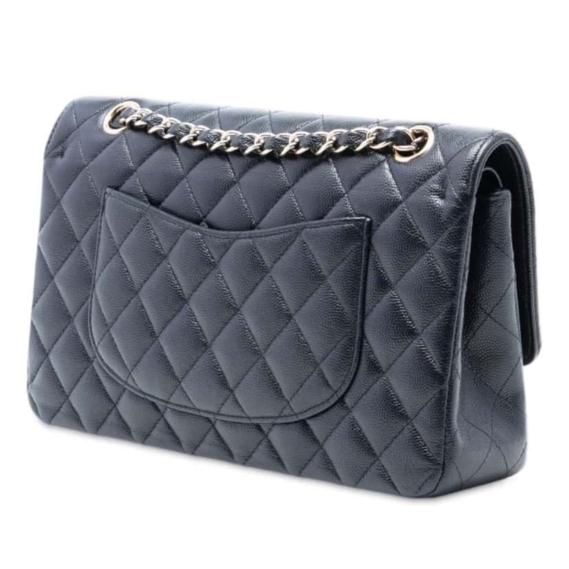 Chanel Medium Classic Caviar Double Flap Blue Leather Good condition - Back View