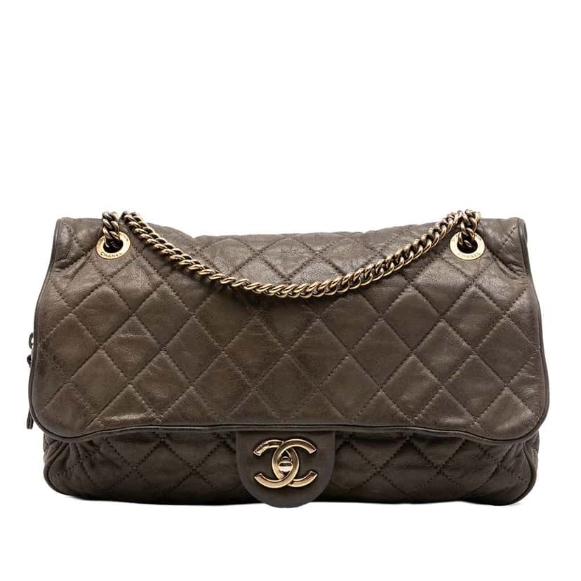 Chanel Large Quilted Iridescent Calfskin Shiva Flap Brown Leather Good condition - Front View