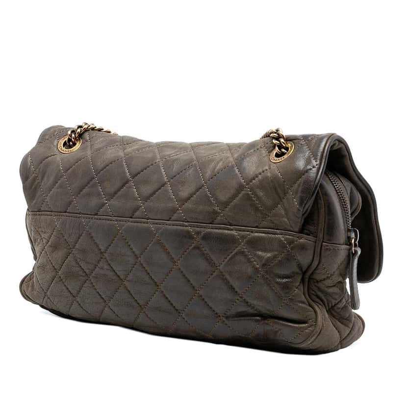 Chanel Large Quilted Iridescent Calfskin Shiva Flap Brown Leather Good condition - Back View