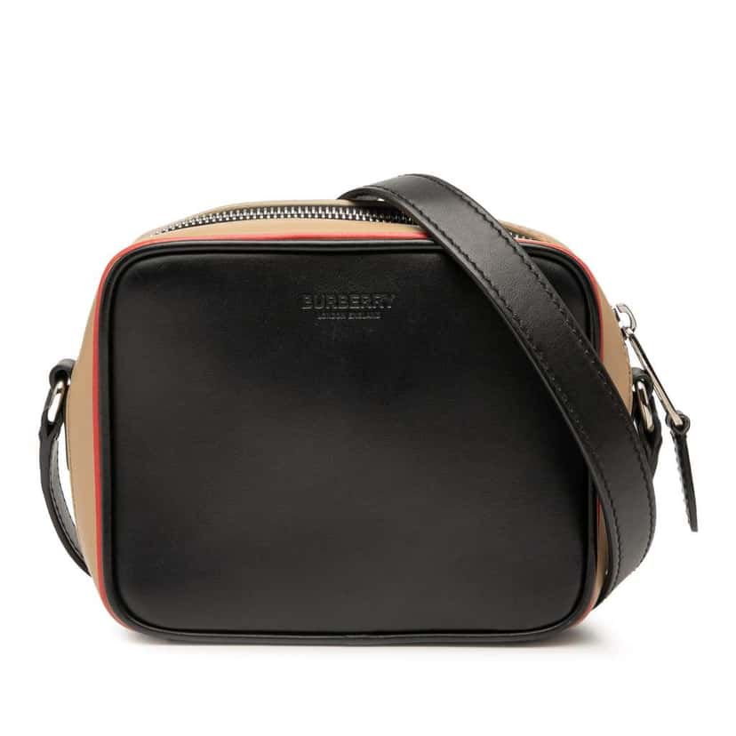 Burberry Leather Icon Stripe Crossbody Black Leather Good condition - Front View