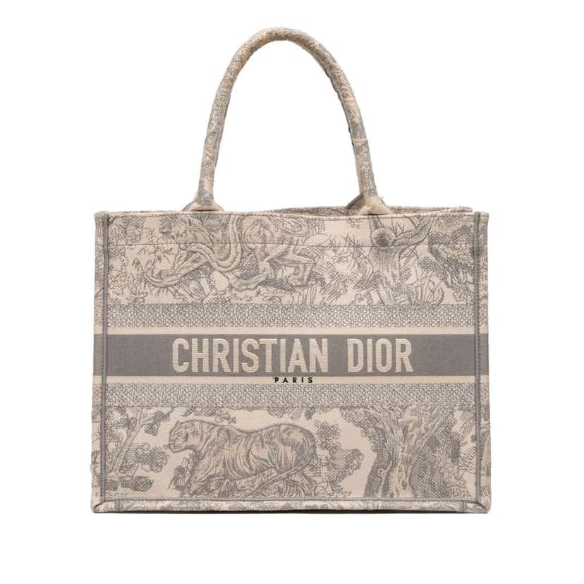 Dior Medium Toile de Jouy Reverse Embroidered Canvas Book Tote Grey Canvas Good condition - Front View