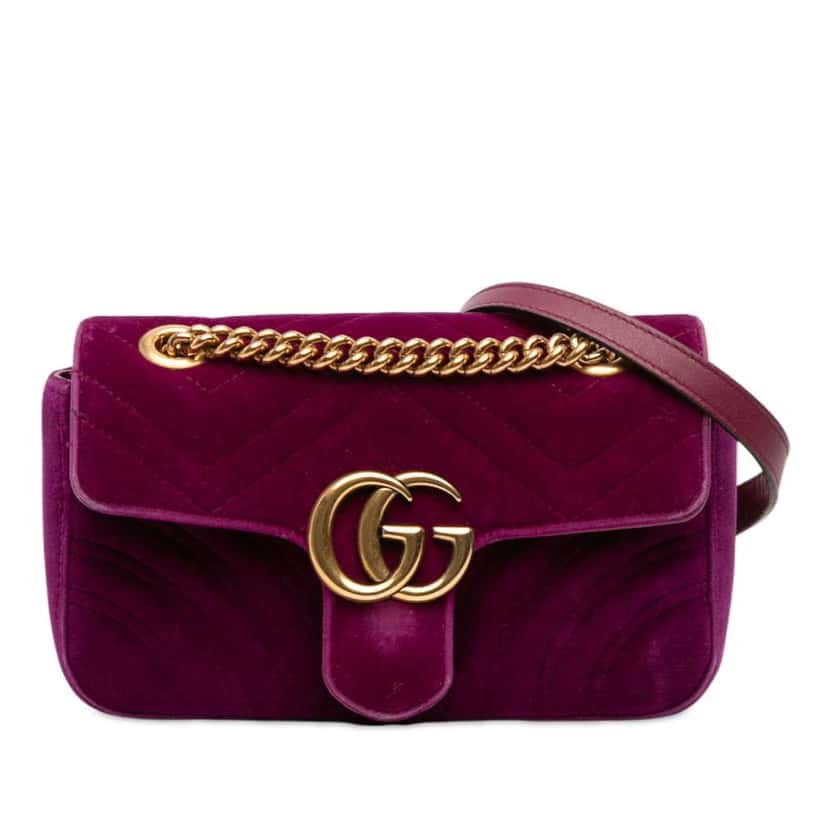 Gucci Small GG Marmont Matelasse Velvet Shoulder Bag Purple Velvet Fair condition - Front View