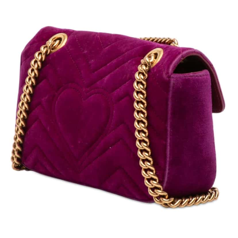 Gucci Small GG Marmont Matelasse Velvet Shoulder Bag Purple Velvet Fair condition - Back View