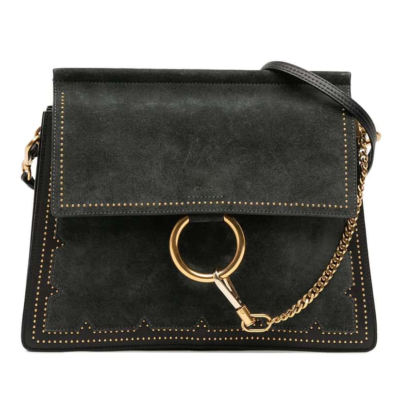 Chloé Medium Studded Suede and Calfskin Faye Crossbody Black Leather Good condition - Front View