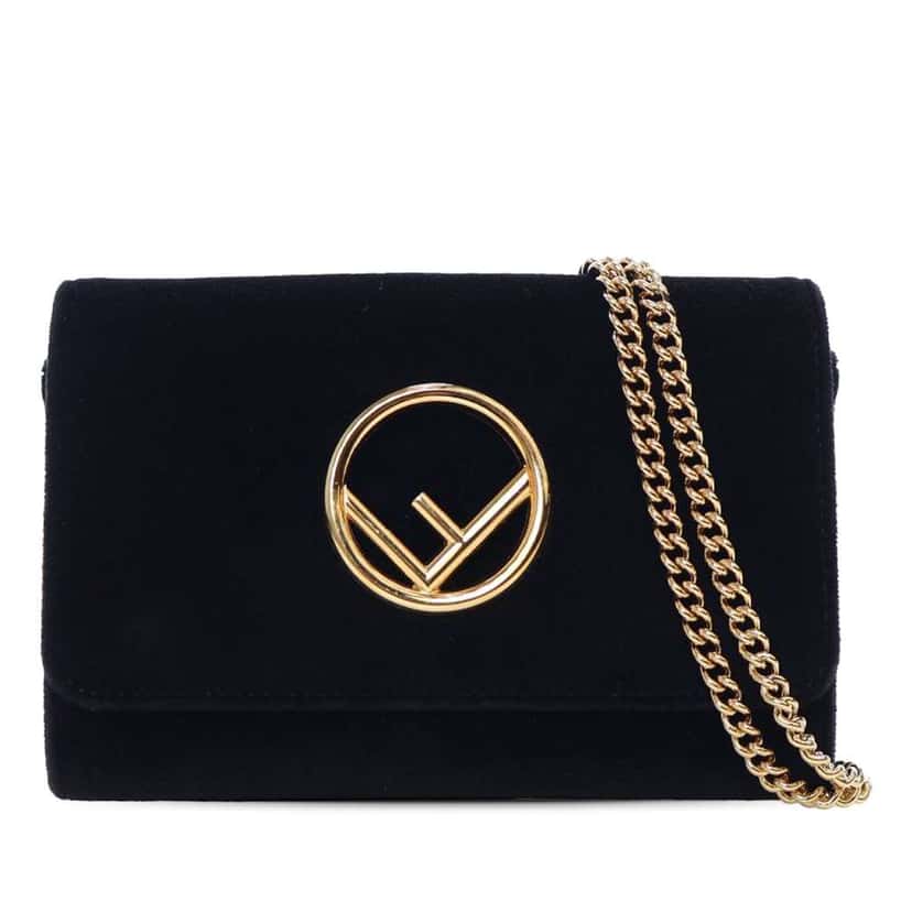 Fendi Velvet F is Fendi Kan I Wallet on Chain Black Leather Good condition - Front View