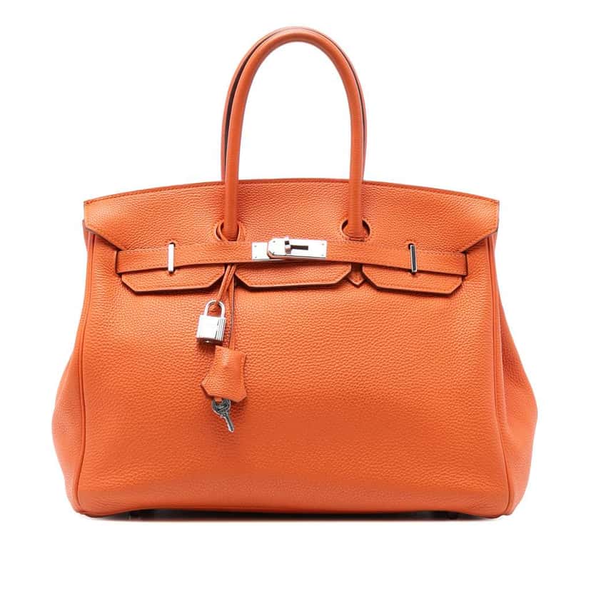 Hermès Clemence Birkin Retourne 35 Orange Leather Good condition - Front View