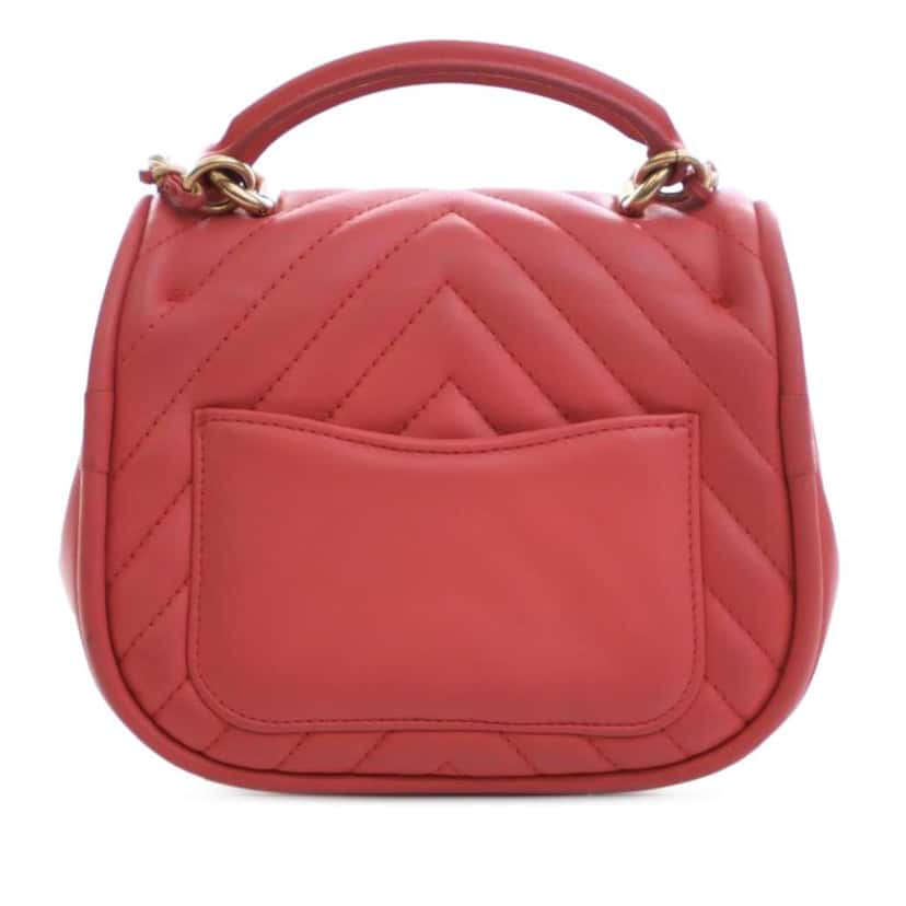 Chanel Mini CC Chevron Lambskin Reversed Round Flap Pink Leather Good condition - Back View