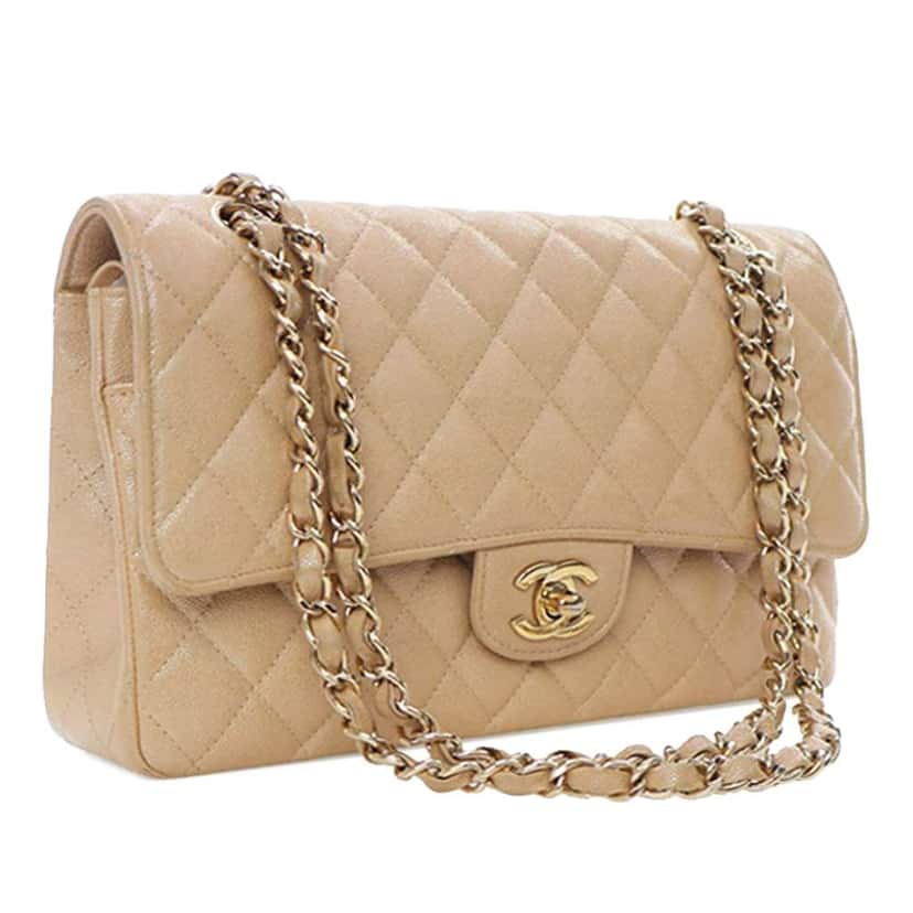 Chanel Medium Classic Iridescent Caviar Double Flap Brown Leather Good condition - Inside View