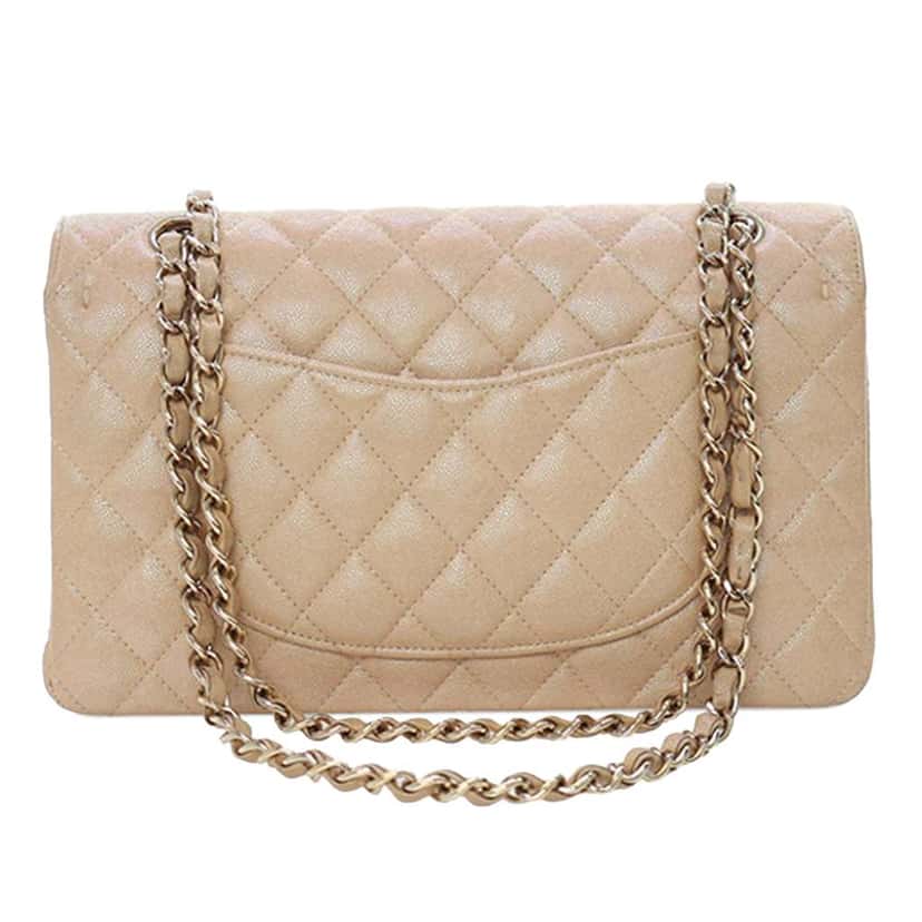 Chanel Medium Classic Iridescent Caviar Double Flap Brown Leather Good condition - Model View