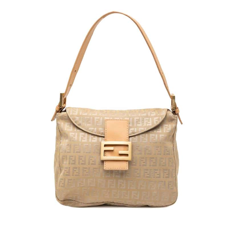 Fendi Zucchino Canvas Double Flap Mamma Brown Canvas Fair condition - Front View