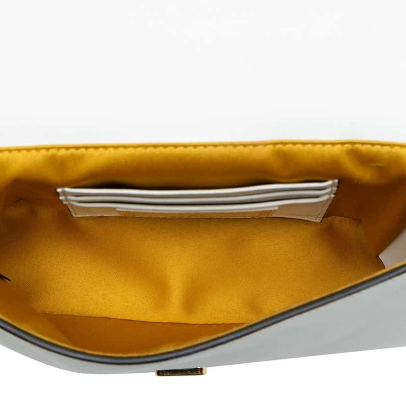 Fendi Versace Vitello Seta Fendace Mini Brooch Baguette Satchel White Leather Good condition - Model View