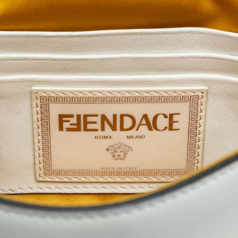 Fendi Versace Vitello Seta Fendace Mini Brooch Baguette Satchel White Leather Good condition - Box View
