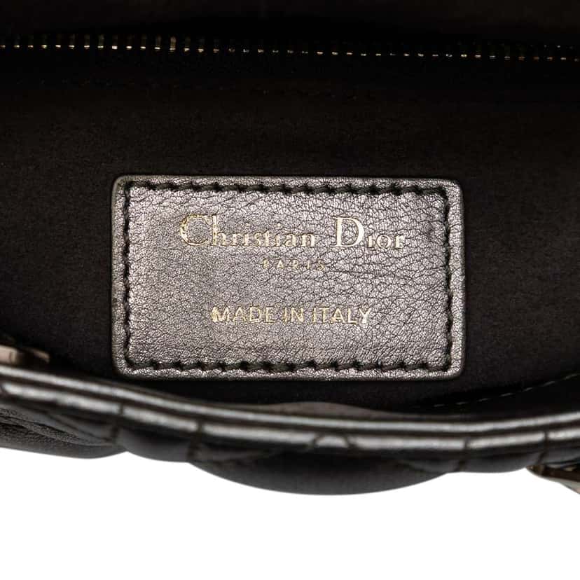 Dior Mini Metallic Lambskin Cannage Lady Dior Silver Leather Good condition - Box View
