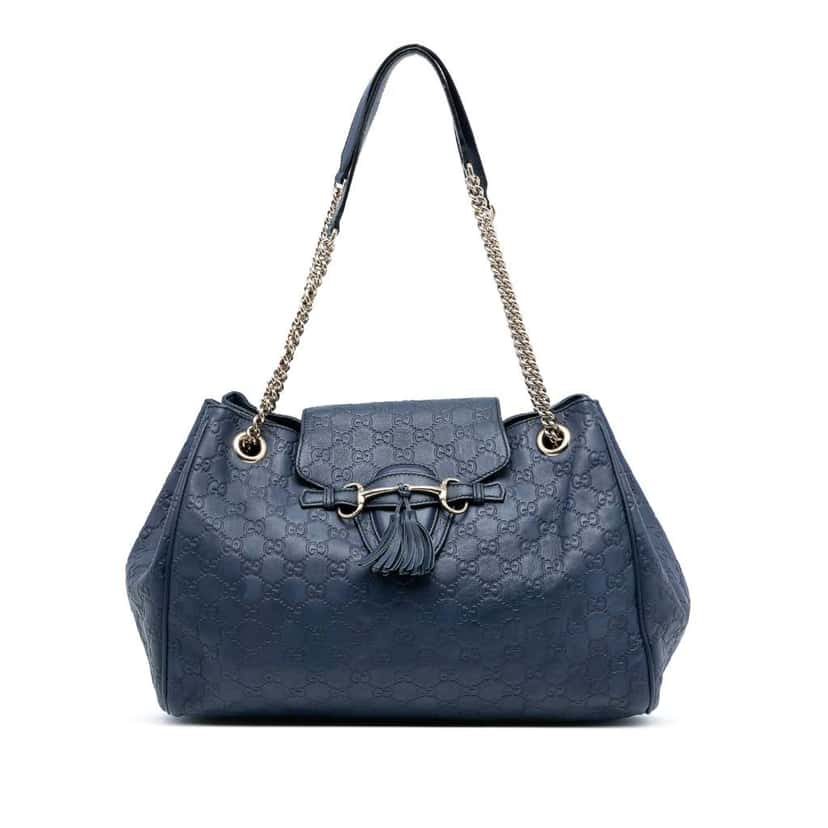 Gucci Large Guccissima Emily Chain Shoulder Bag Blue Leather Good condition - Front View