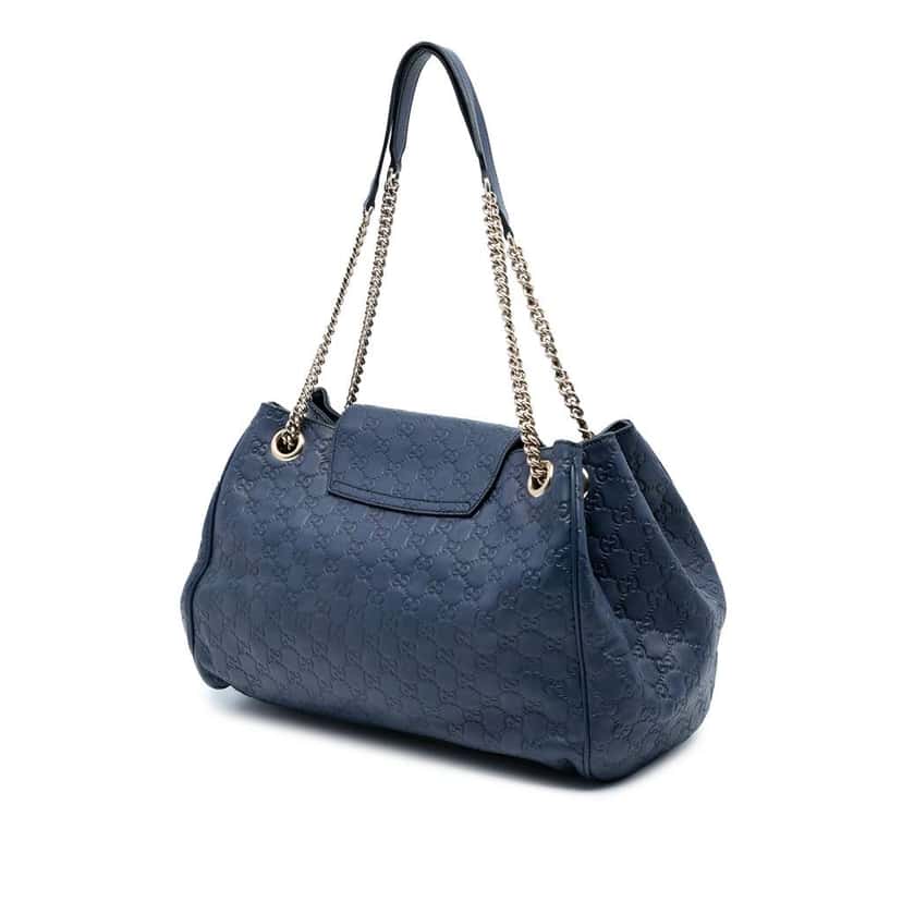 Gucci Large Guccissima Emily Chain Shoulder Bag Blue Leather Good condition - Back View