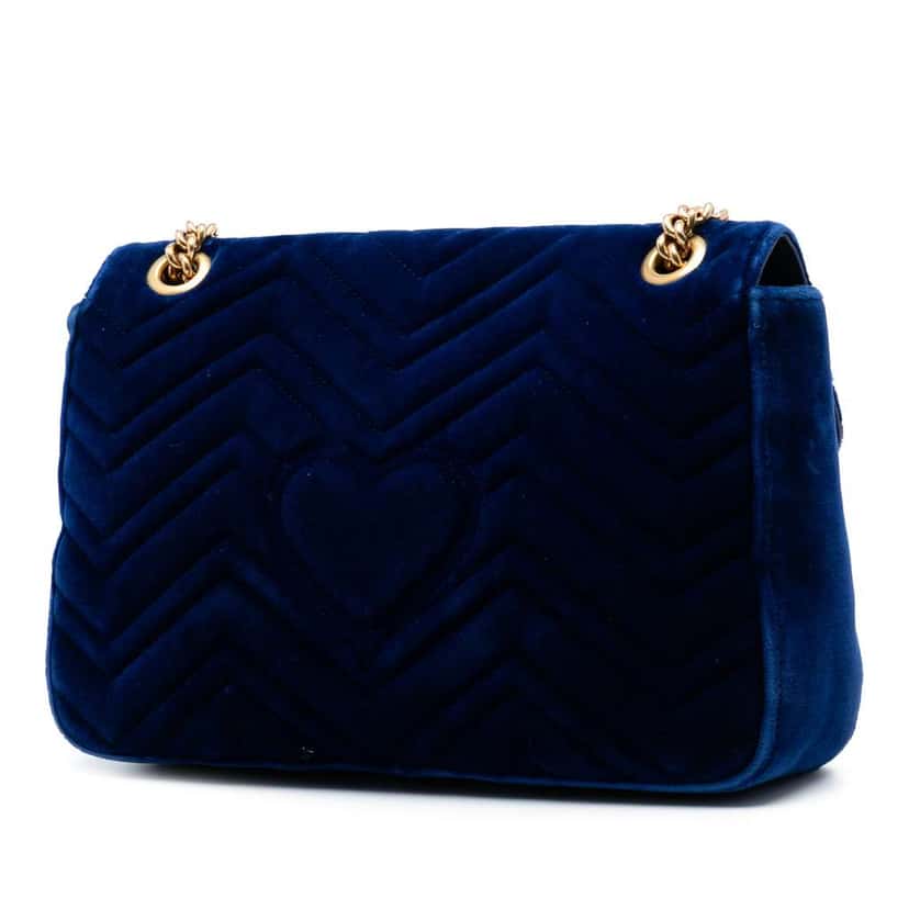 Gucci Large GG Marmont Matelasse Velvet Shoulder Bag Blue Velvet Good condition - Back View