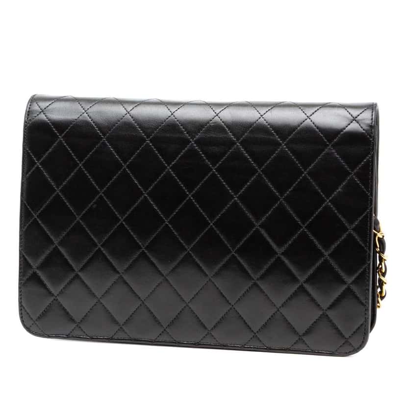 Chanel CC Quilted Lambskin Single Flap Black Leather Good condition - Back View