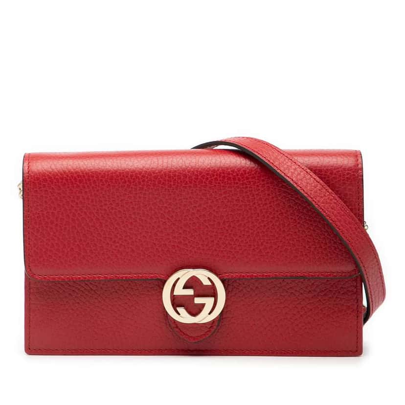 Gucci Leather Interlocking G Dollar Wallet on Chain Red Leather Very good condition - Front View