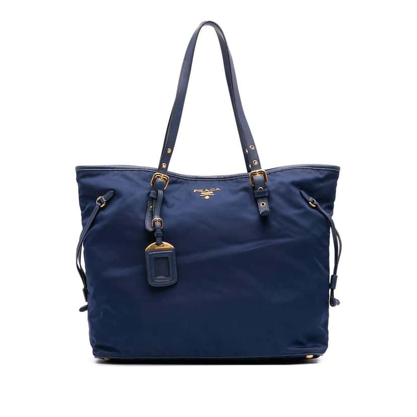 Prada Saffiano Trimmed Tessuto Tote Blue Good condition - Front View
