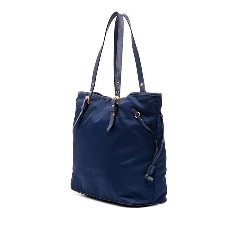 Prada Saffiano Trimmed Tessuto Tote Blue Good condition - Back View