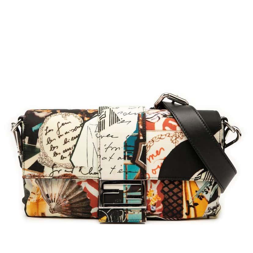 Fendi Nylon Karl Kollage Convertible Baguette Satchel Black Good condition - Front View