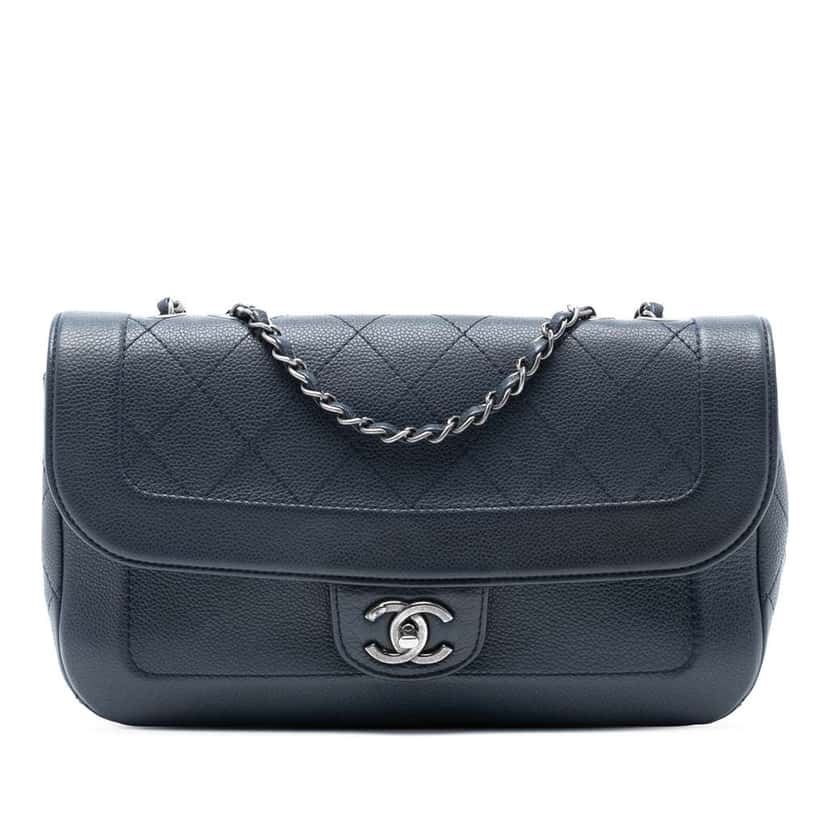 Chanel CC Diamond Stitch Caviar Flap Blue Leather Good condition - Front View