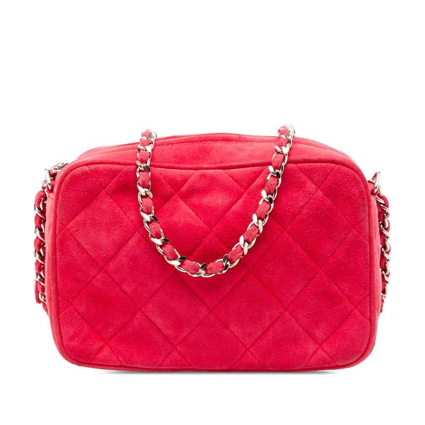 Chanel Quilted Suede Camera Bag Red Leather Very good condition - Front View
