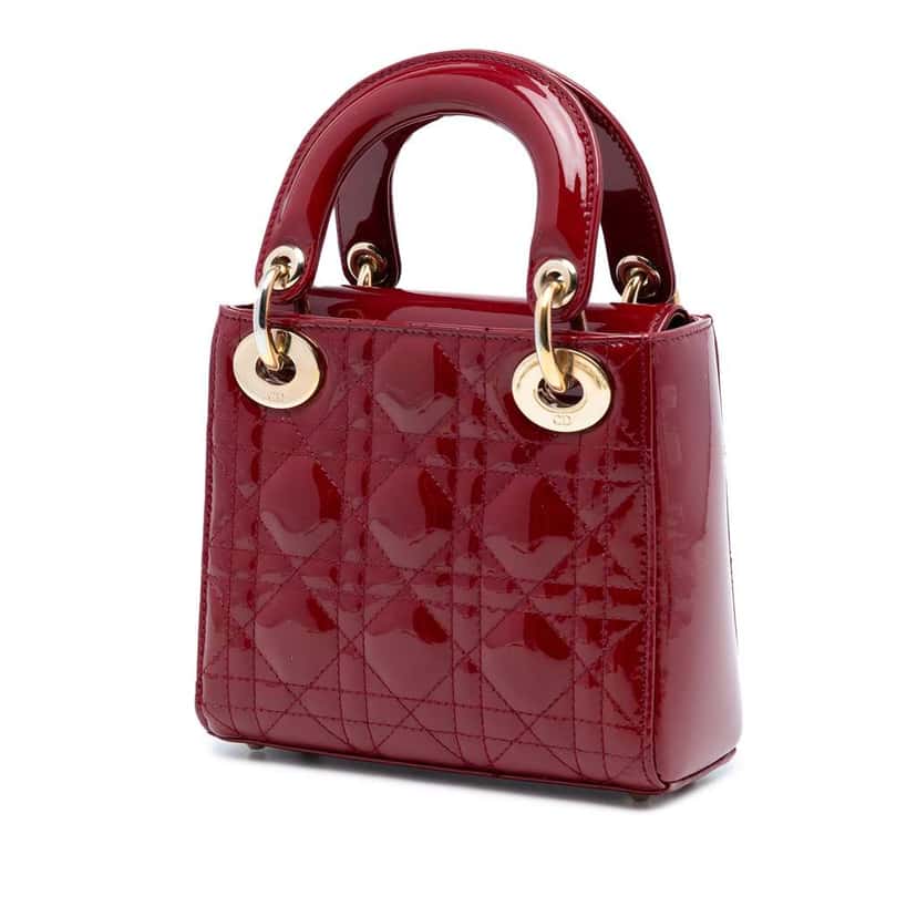 Dior Mini Patent Cannage Lady Dior Red Leather Good condition - Back View