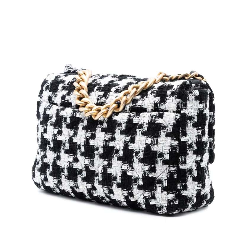 Chanel Large Houndstooth Tweed 19 Flap Black Tweed Good condition - Back View