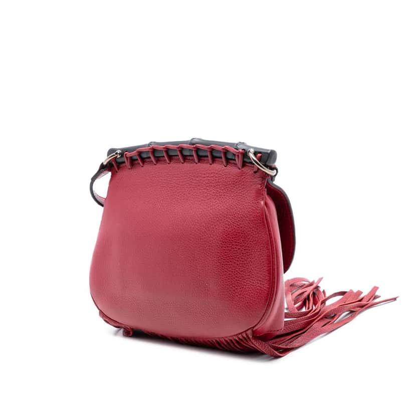 Gucci Small Leather Bamboo Nouveau Fringe Crossbody Red Leather Very good condition - Back View