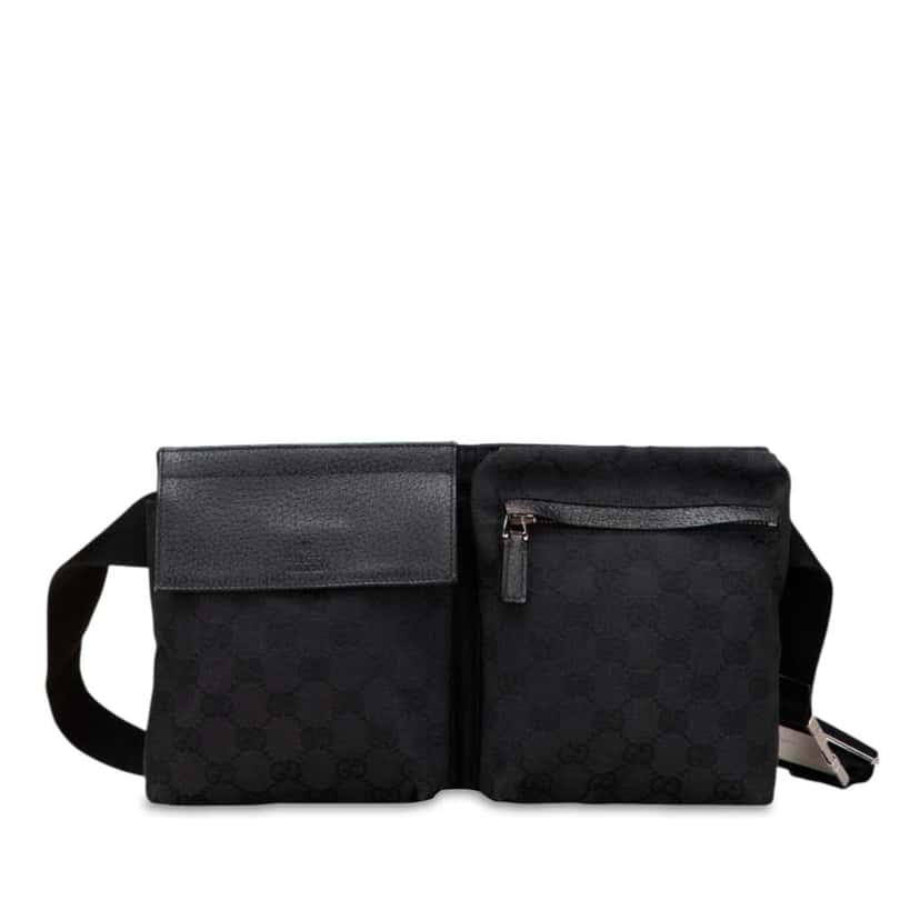 Gucci GG Canvas Double Pocket Belt Bag Black Canvas Good condition - Front View