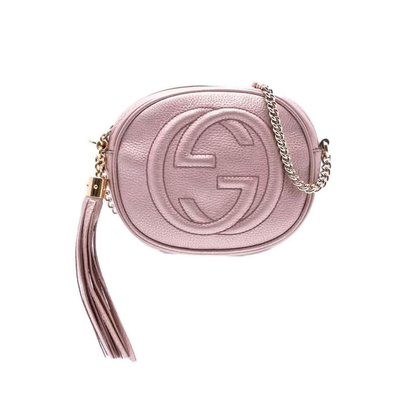 Gucci Mini Metallic Pebbled Calfskin Soho Chain Crossbody Pink Leather Good condition - Front View