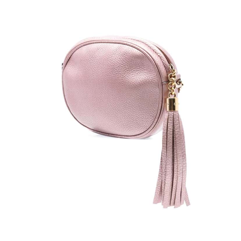 Gucci Mini Metallic Pebbled Calfskin Soho Chain Crossbody Pink Leather Good condition - Back View
