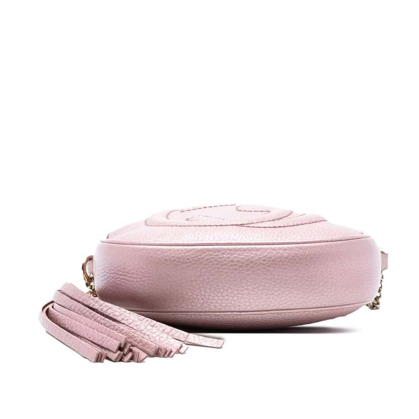 Gucci Mini Metallic Pebbled Calfskin Soho Chain Crossbody Pink Leather Good condition - Inside View