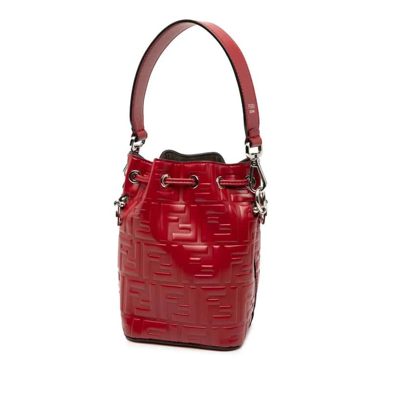 Fendi Mini Zucca Embossed Leather Mon Tresor Bucket Bag Red Leather Good condition - Back View