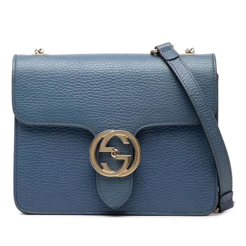 Gucci Small Dollar Calfskin Interlocking G Crossbody Blue Leather Very good condition - Front View