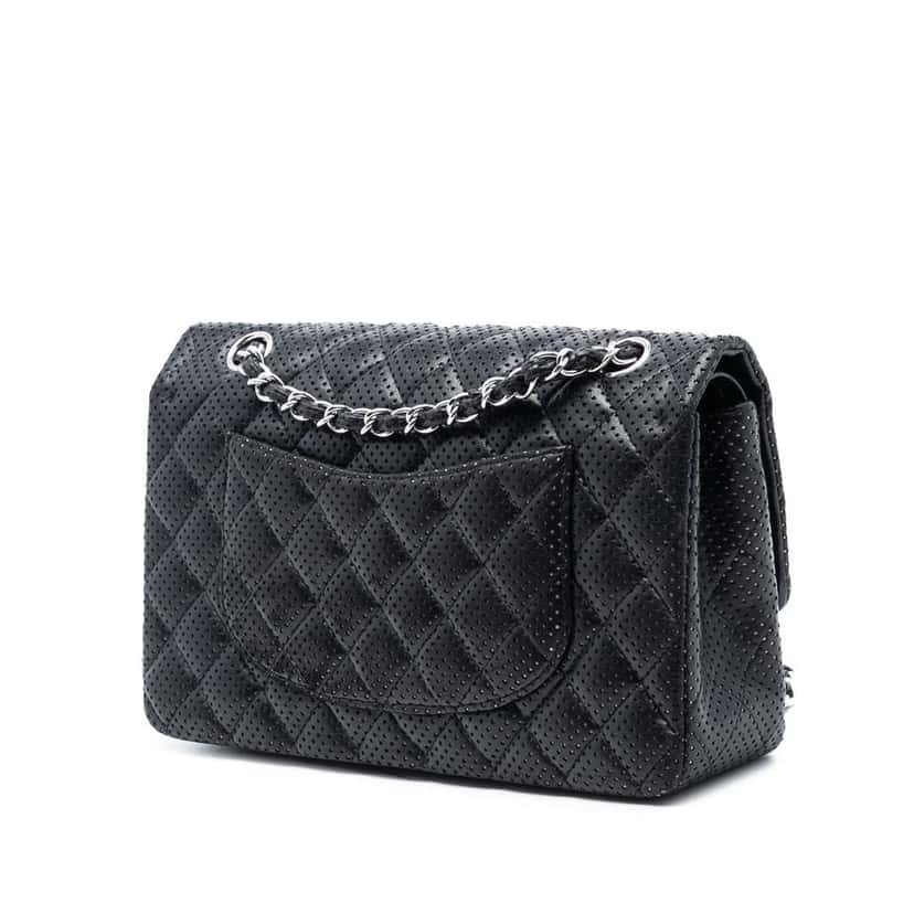 Chanel Medium Classic Perforated Lambskin Double Flap Black Leather Very good condition - Back View