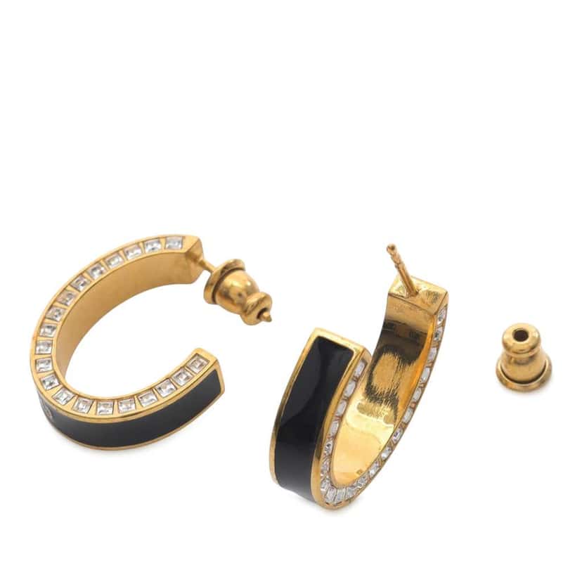 Dior Gold Plated Enamel Dior Night Code Hoop Push Back Earrings Gold Metal Good condition - Model View