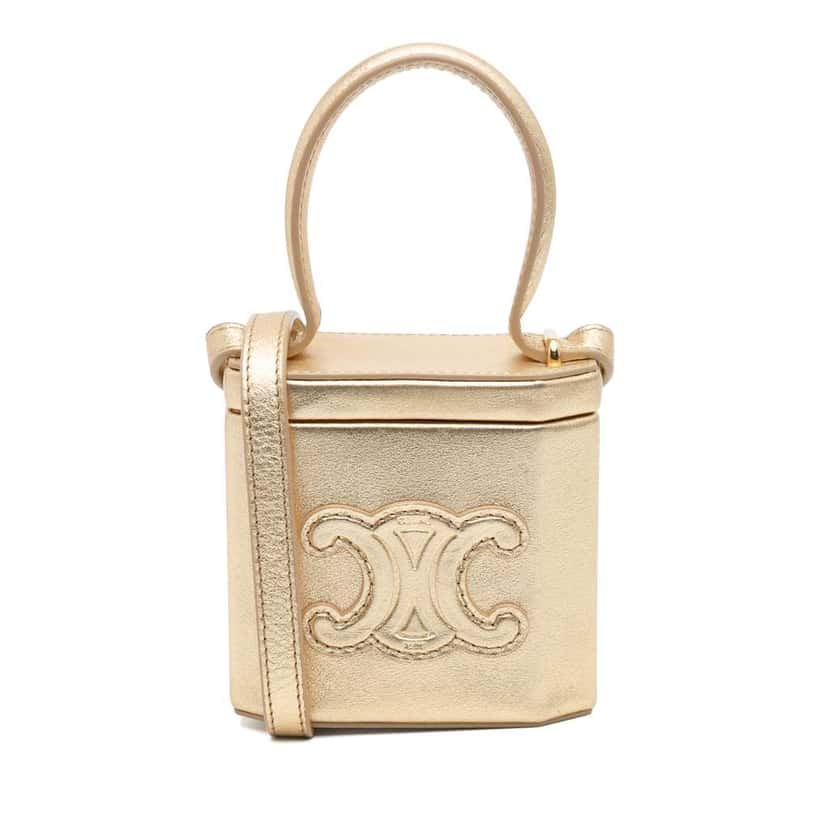 Celine Metallic Calfskin Triomphe Lock Bag Gold Leather Good condition - Front View