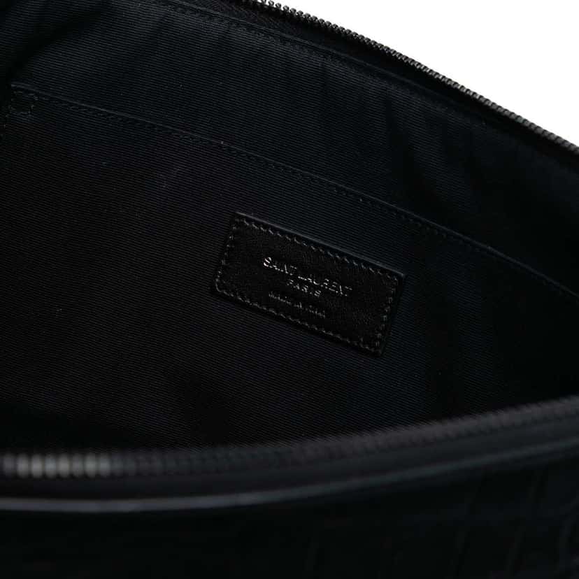 Saint Laurent Croc Embossed Leather Monogram Clutch Black Leather Very good condition - Box View