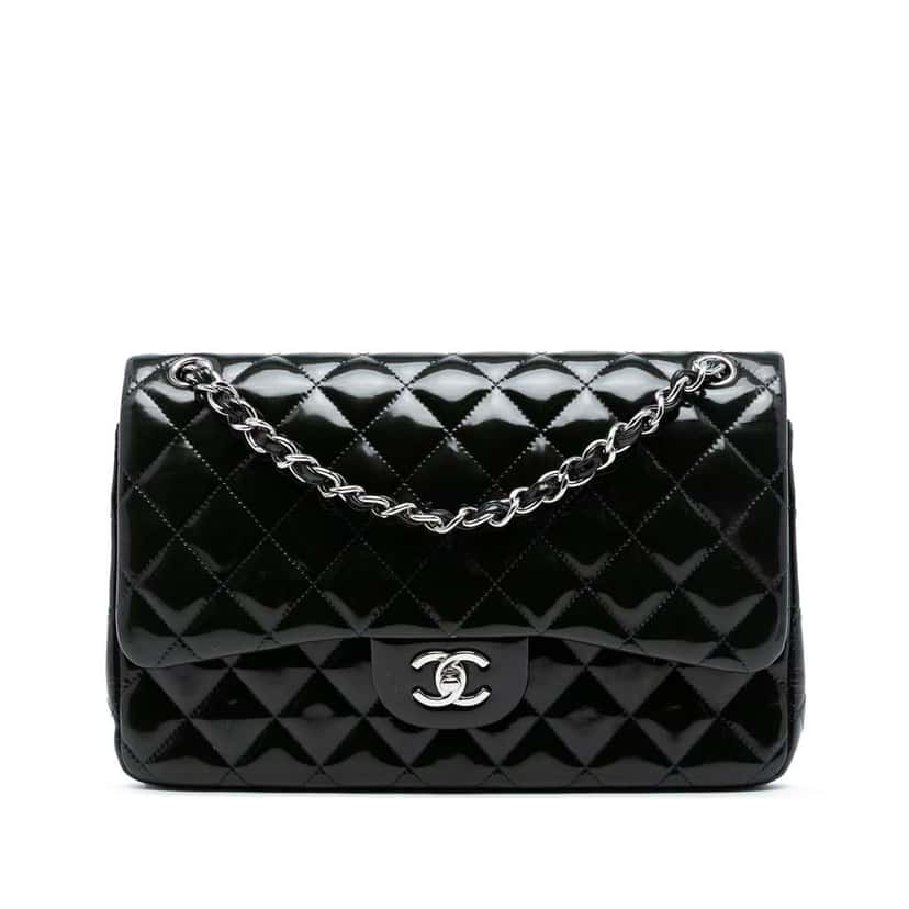 Chanel Jumbo Classic Patent Double Flap Blue Leather Good condition - Front View