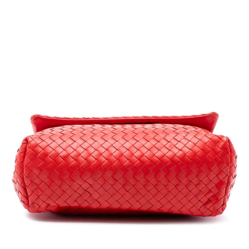 Bottega Veneta Nappa Intrecciato Flap Shoulder Bag Red Leather Good condition - Inside View
