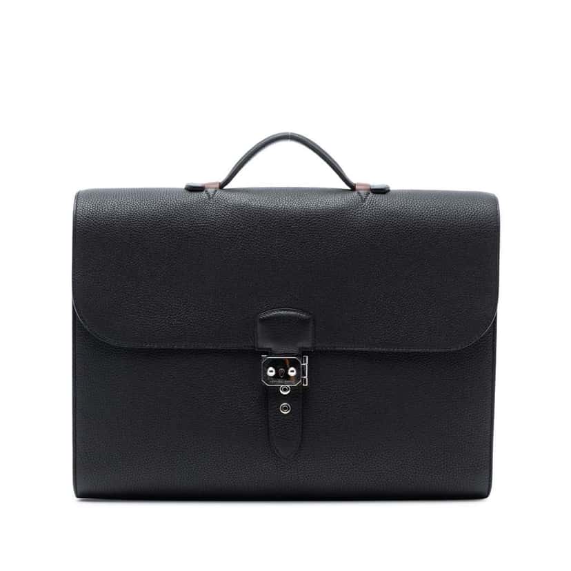 Hermès Togo and Swift Sac A Depeches Verso 38 Black Leather Good condition - Front View